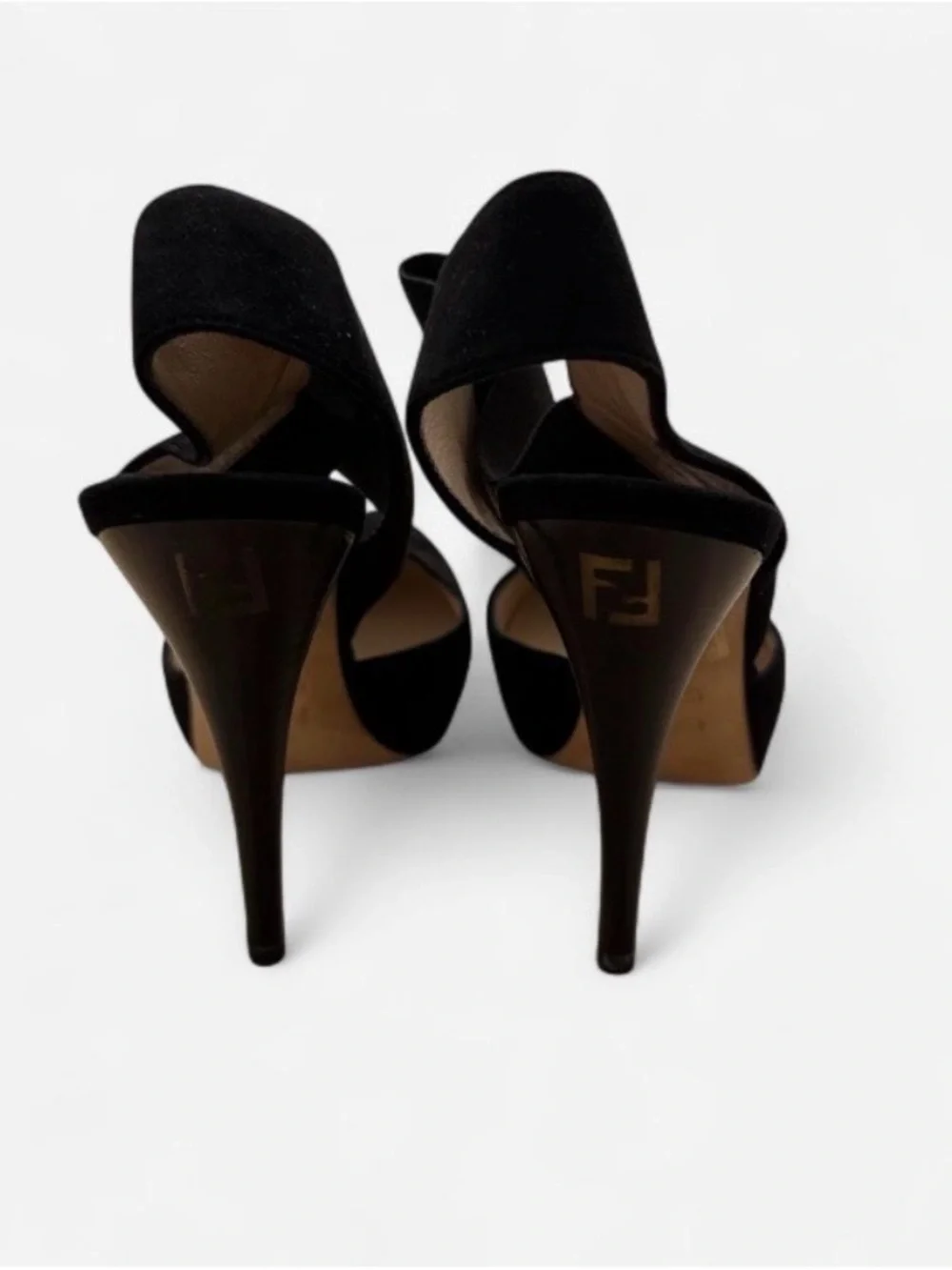 Fendi Black Suede Slingback Platform Stiletto Heels Size 36